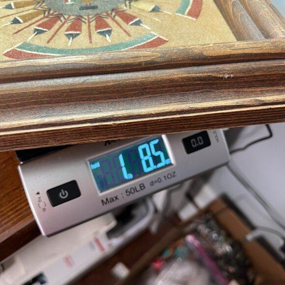 Navajo Sand Painting With Geometric Design In Wooden Frame - Picture 11 of 11